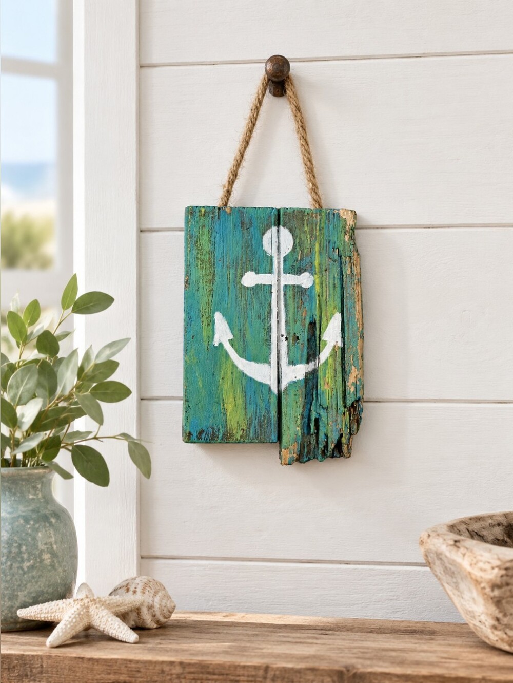 Handmade Rustic Driftwood Anchor Wall Hanging Coastal Beach Décor